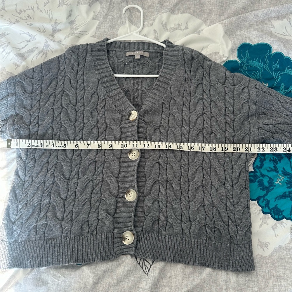 Cyrus Cardigan Sweater Women’s XL Gray Button Front Cable Knit V-Neck Top - Picture 5 of 7